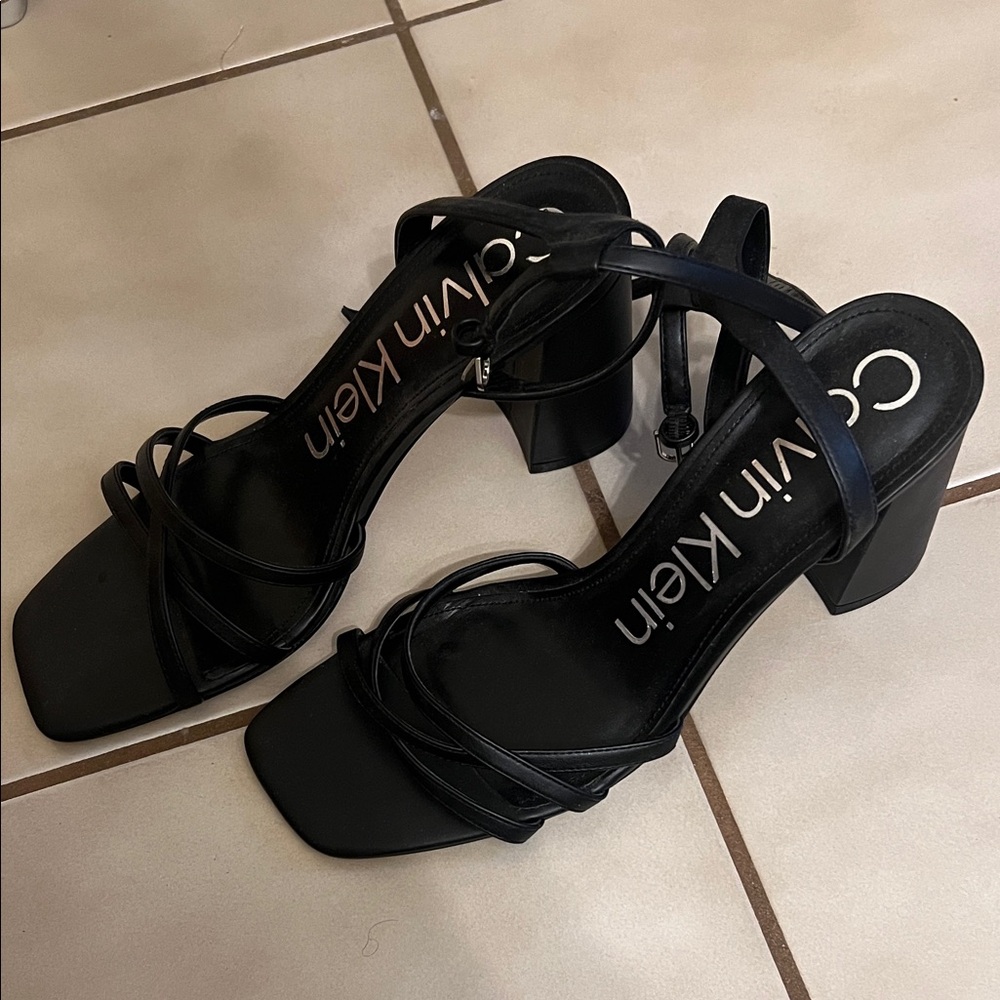 Calvin Klein Black Strappy Block Heels
